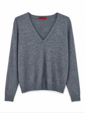 Suko Jeans Blue Heathered Knit Deep V-Neck Long Sleeve Pullover Sweater